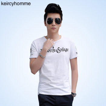keircy2015夏装上新潮修身男士印花短袖T恤男装半袖t恤衫 白色 M